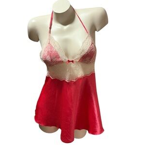 Victoria's Secret Lingerie Babydoll Sexy Pink & Creme Satin, Lace, Size L